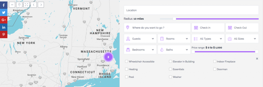 Half Map search filters with Wp Rentals