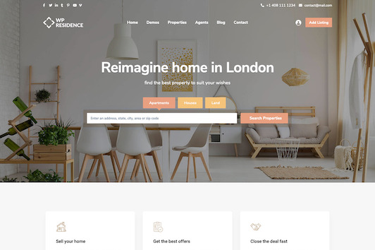 WpResidence WordPress Theme for Real Estate