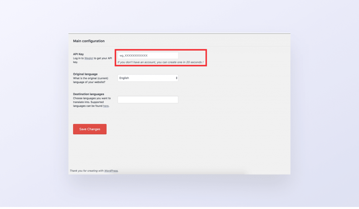 How to add Weglot API key after installing the plugin in WP Rentals theme 